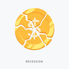 A shattered gold coin. Isolated Vector Illustration