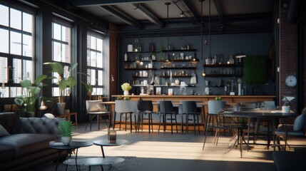 Modern Industrial Cafe Interior Design