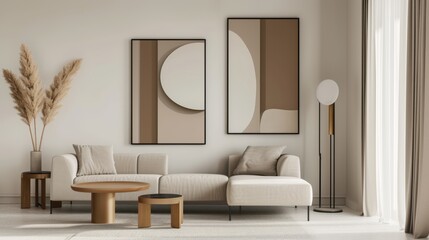 Minimalist Living Room with Beige Couch and Abstract Art
