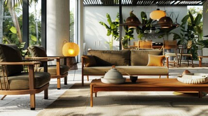 Tropical Living Room with Minimalist Decor