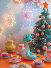 Naklejka premium Funny new year poster with 2025 year of snake symbol