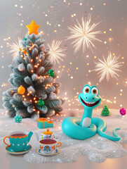 Funny new year poster with 2025 year of snake symbol