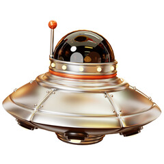 realistic UFO, unidentified flying object, alien space ship, flying saucer. 3D cute cartoon science fiction and comic galaxy space concept. © bluso