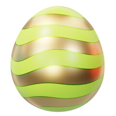 Cute cartoon 3D Easter egg with stripe green and gold pattern. Beautiful painted eggs for Easter egg hunt or egg decorating. Happy Easter day festival. Spring holiday