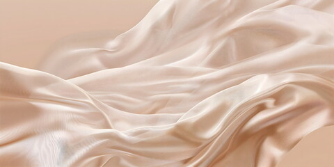 Fototapeta premium Texture of luxurious golden silk fabric. Smooth, elegant satin fabric in neutral sepia tones. Background for wedding design.
