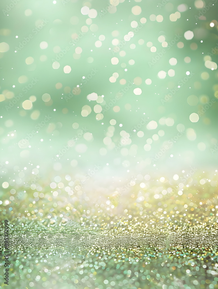 Aufkleber green background with glowing bokeh and sparkles shimmering from the sunlight. texture banner for ad