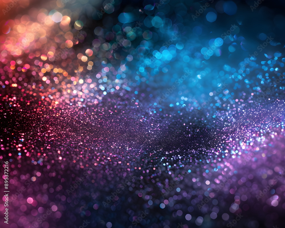 Poster the christmas background is filled with colorful rainbow sparkles, shimmering with the bokeh effect 
