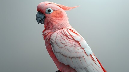 19. A minimalist image with a white background featuring a single pink cockatoo, positioned in the center