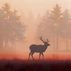 red deer stage silhouette in the mist-