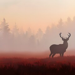 red deer stage silhouette in the mist-