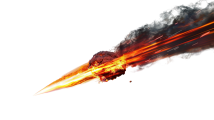 Meteor with fire traces on white background