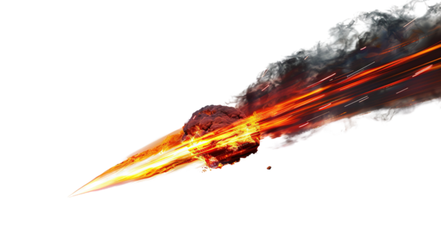 Meteor with fire traces on white background