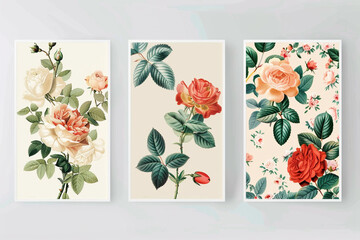 Beautiful floral collection of posters with roses.