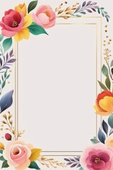 Floral frame with rose, and green leaves for summer or spring invitations