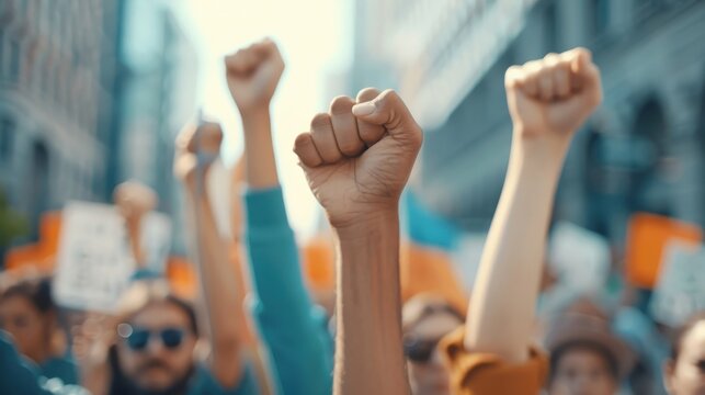 A diverse group of people standing together in a peaceful protest.