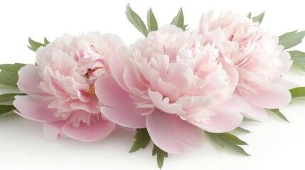 Three pink flowers are arranged in a row