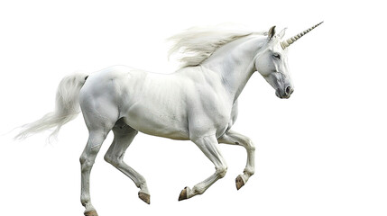 White horse unicorn isolated on white background - Generation AI