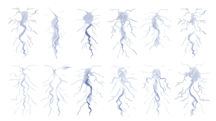 Set of lightning bolts on white background