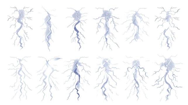 Set of lightning bolts on white background