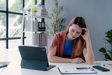  overly serious crying furious Asian woman as her failed and lost her work in the computer, 