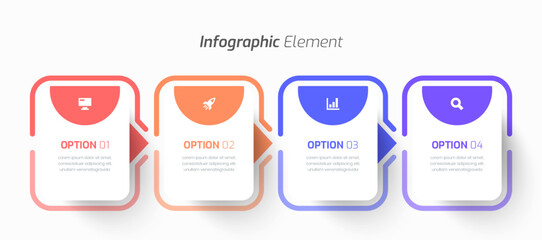 Vector Infographic Business with Rectangle Label, Arrow, Icon, and 4 Option for Presentation