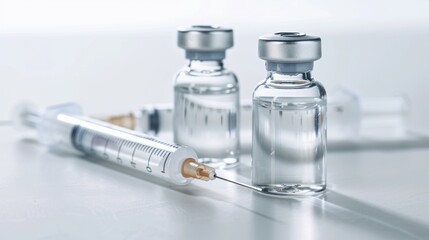 Syringe and vial on a white background, representing medical and healthcare concepts