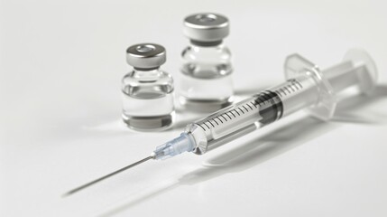 Syringe and vial on a white background, representing medical and healthcare concepts
