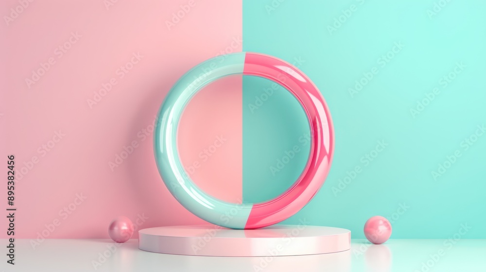 Poster elegant 3d podium on pastel silk backdrop with geometric shadows in minimal studio setting - detaile