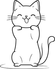 Personnage chat, chaton amusant dessin au trait line art  vecteur isolé pour page, livre d'activité et coloriage 