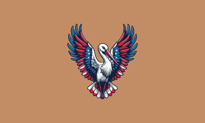 Naklejka premium stork with big wings american flag vector logo design