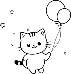Personnage chat, chaton amusant dessin au trait line art  vecteur isolé pour page, livre d'activité et coloriage 