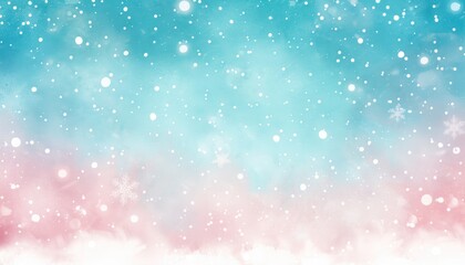 Watercolor Winter Snow Background with Pink and Blue Sky
