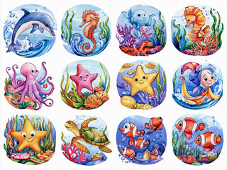Enchanting Underwater World: Watercolor Illustrations