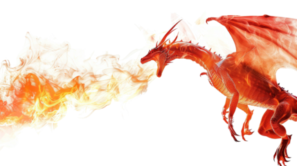 Fire breathing dragon isolated on white background.
