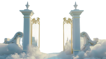 Pearl gate with clouds and heaven isolated on white background