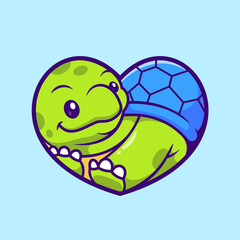 Cute Turtle with Love Heart Cartoon Vector Icon Illustration
