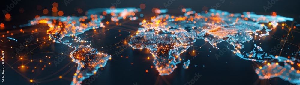 Aufkleber a digitally enhanced world map showcasing glowing data networks and connections, representing global