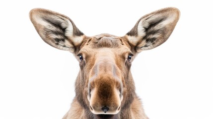 Fototapeta premium A close up of a moose's face with its ears pointed forward