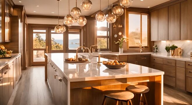 Nautical Elegance: A Galley Kitchen with Leek Marble Countertops and Gold Hardware