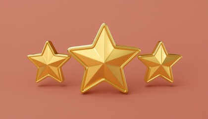 Obraz premium Gold star rating review isolated on best quality 3d background with success premium rank symbol golden icon concept or customer feedback satisfaction experience and shiny stars business service award.