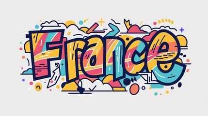 Colorful Graffiti Typography: France Illustration