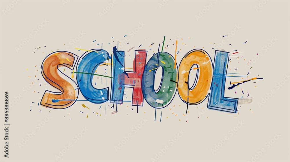 Wall mural Colorful School Text with Watercolor Splashes