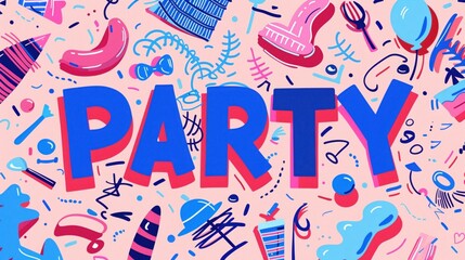 Colorful Party Elements with Bold Text Design