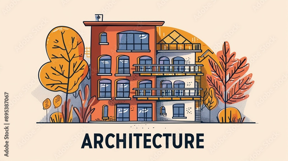 Poster Charming Architectural Design Surrounded by Autumn Colors