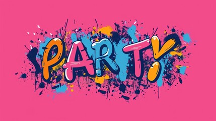 Colorful Party Theme with Vibrant Graffiti Style Text