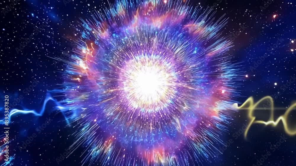 Poster otherworldly harmonies emanate from the core of a pulsing supernova.
