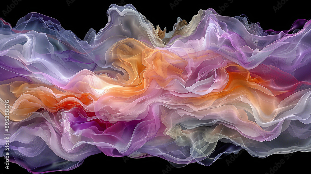 Poster flowing abstract waves of colorful smoke..