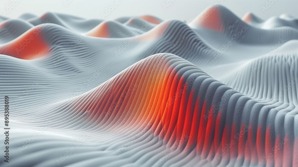 Poster abstract wavy terrain with subtle red highlights..