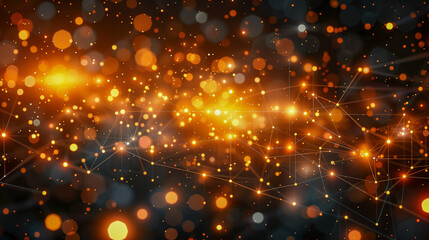 Obraz premium Abstract Golden Particle Network on Dark Background..