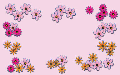 Minimal styled concept. White flowers on pink background. Creative lifestyle, summer, spring concept. Copy space, flat lay and top view